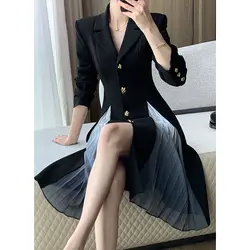 Women Spring Autumn Simplicity Office Lady Solid Color Long Sleeve Midi Dress Ladies Temperament All-match Trend A-line Skirt