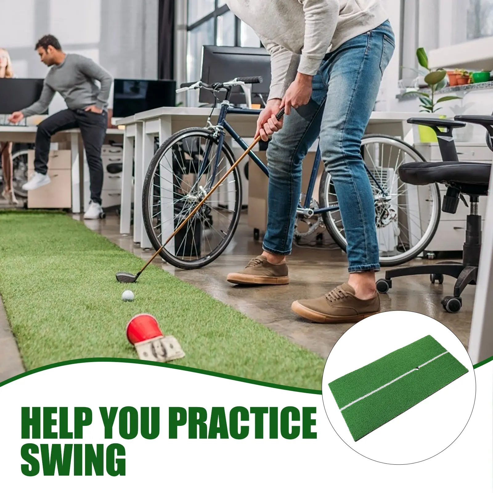 

1pc Golf Practice Mat 30X60Cm Thick Floor Protector For Home Office Indoor Swing Training Cushion Green No Tee Included