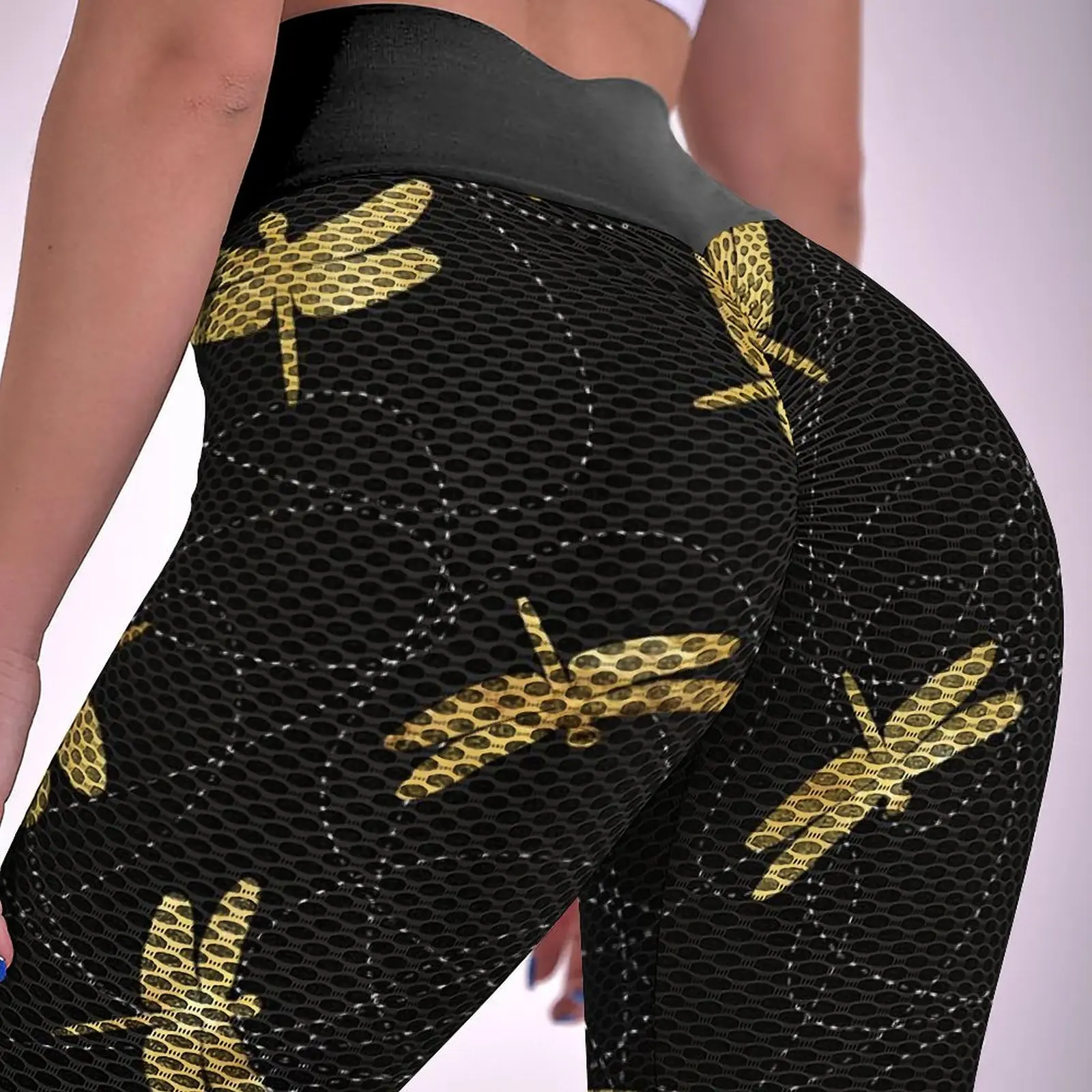 Mallas de libélula doradas, pantalones de Yoga para gimnasio con animales modernos, mallas Vintage de cintura alta para mujer, medias deportivas sexis con patrón elástico