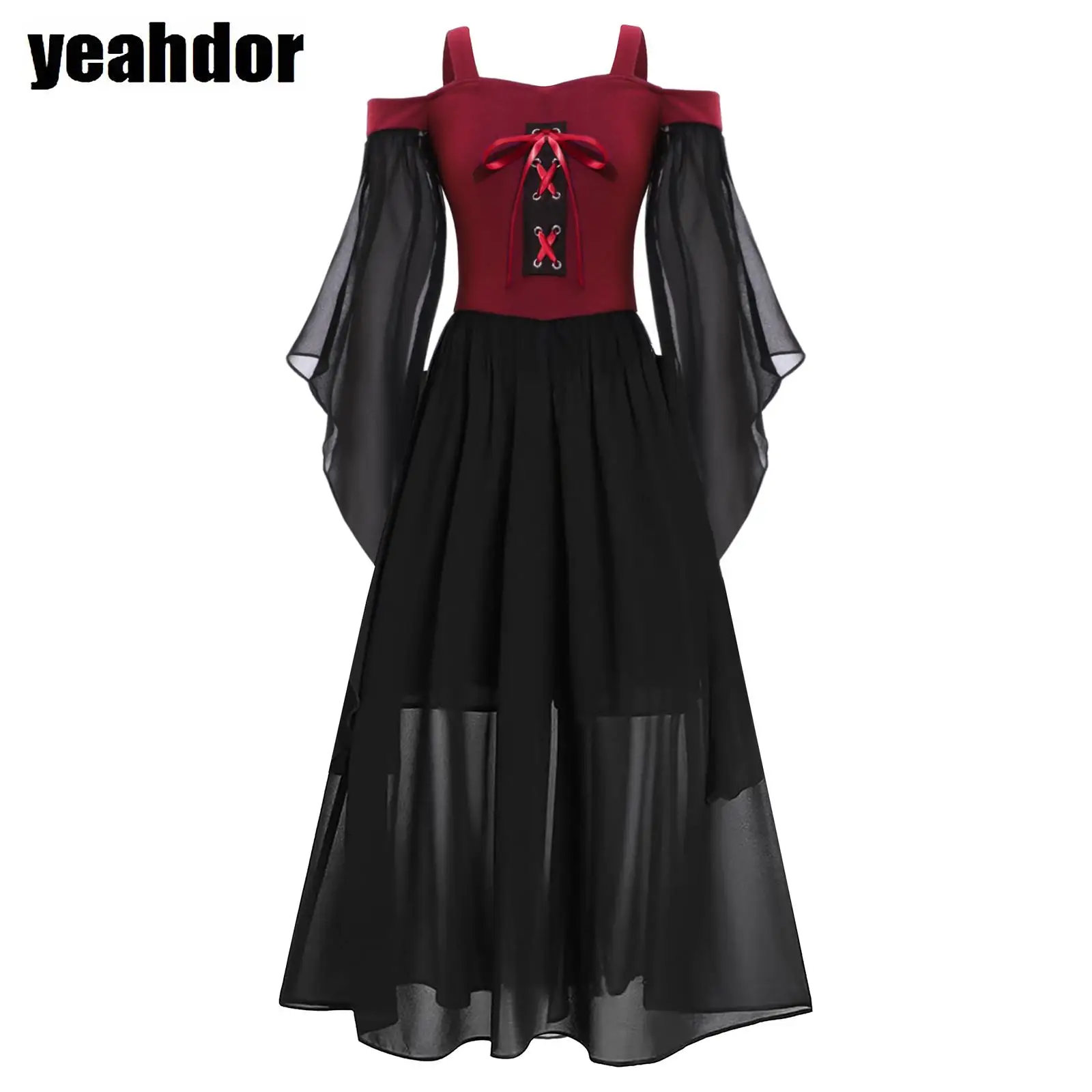 

Girls Medieval Cosplay Dress Renaissance Gothic Dress Cold Shoulder Butterfly Sleeve Tulle Halloween Victorian Princess Dress