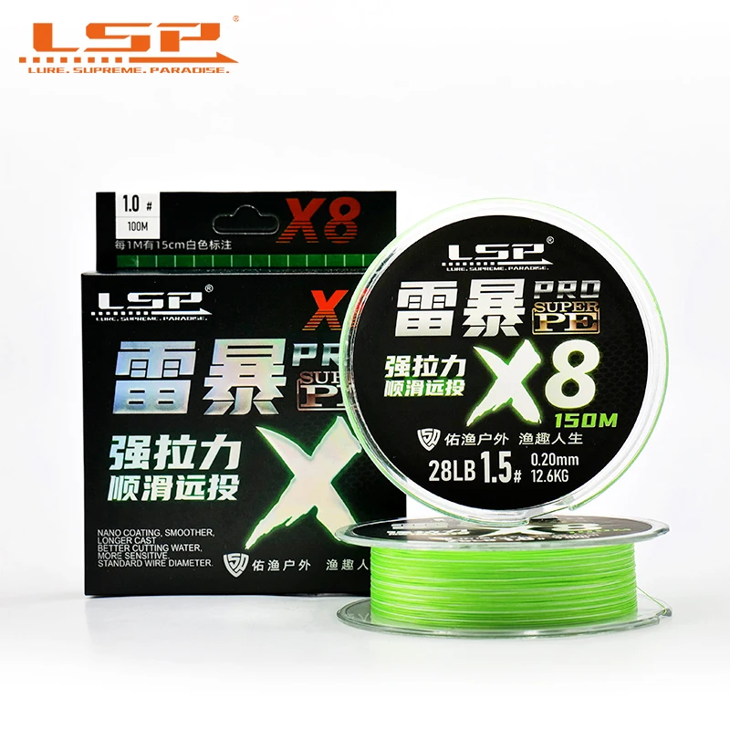 LSP Thunderstorm Pro PE línea de Pesca trenzada 8 hebras 100-500M 13-58LB línea multifilamento carpa Linhas Pesca para mar agua dulce