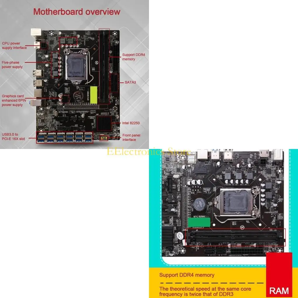 

B03C Mining B250C BTC Материнская плата процессора PCI-E X16 Слоты Память DDR4 для процессора LGA 1151