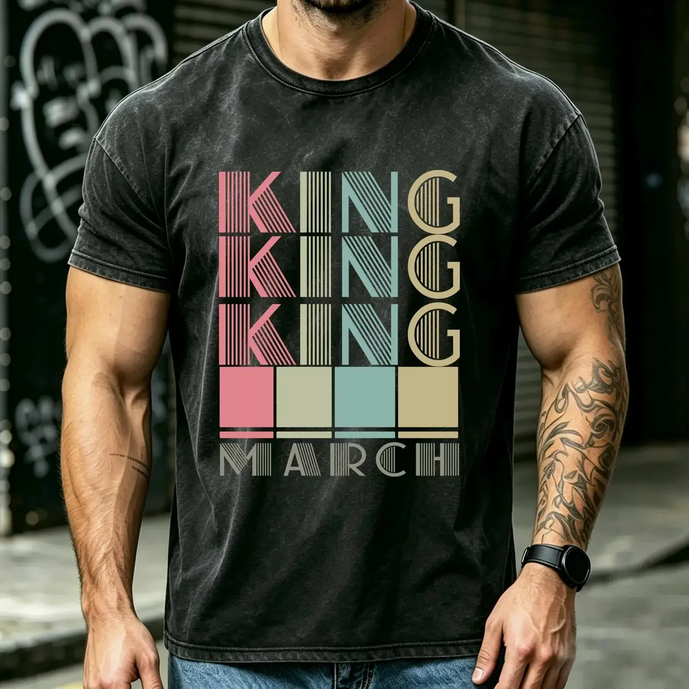 washed T Shirt 1975 King Are Born In March vintage Washed Versatile designer clothes Comfortable Casual Top For Everyday Wear