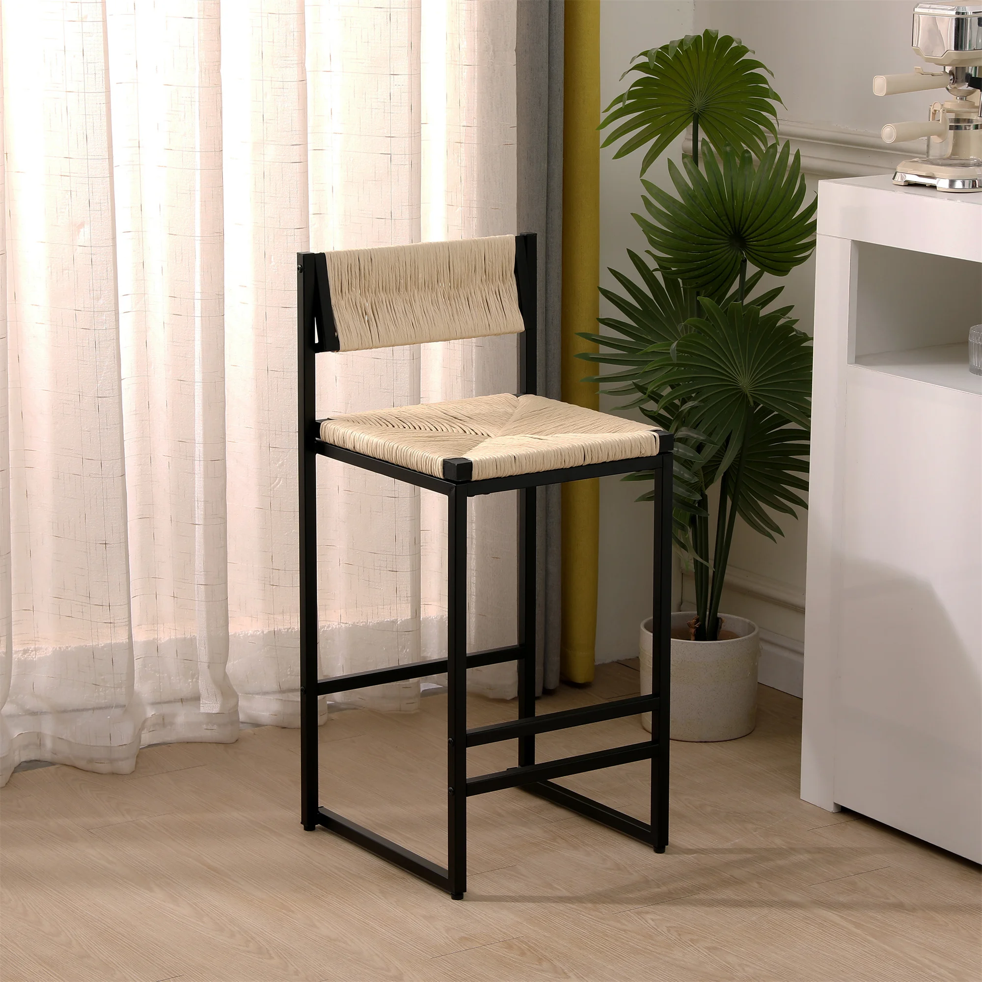 2 pezzi Sgabelli da bar alti Sedie Sgabelli da bar intrecciati in corda di carta Capacità massima di pesatura di 220 libbre per cucina Sala da pranzo Caffetteria