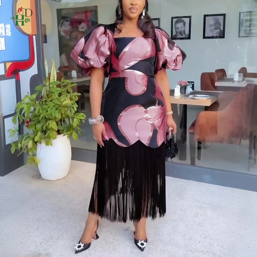 

H&D African dresses for woman Turkey dress Tassel Hem Printed Dress African clothing wedding Party Bubu Africain femme 2026 New