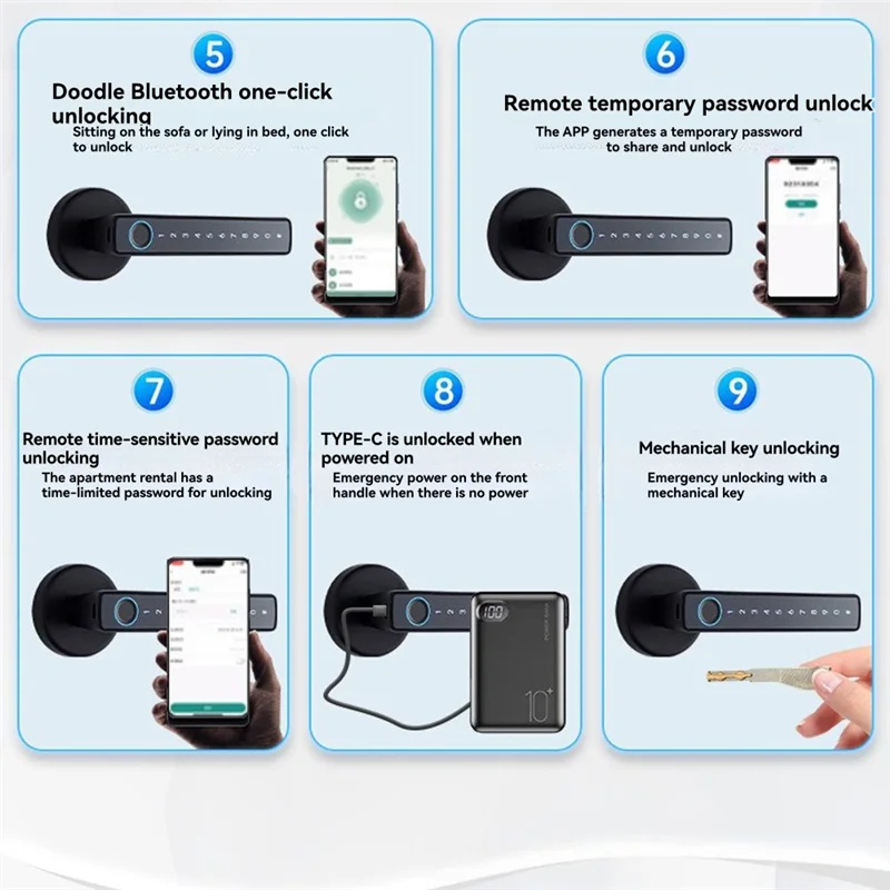ABSQ-Tuya F6 Fingerprint Door Lock Bluetooth Smart Electronic Keypad App Controlled RFID Keys Waterproof For Home And Hotel