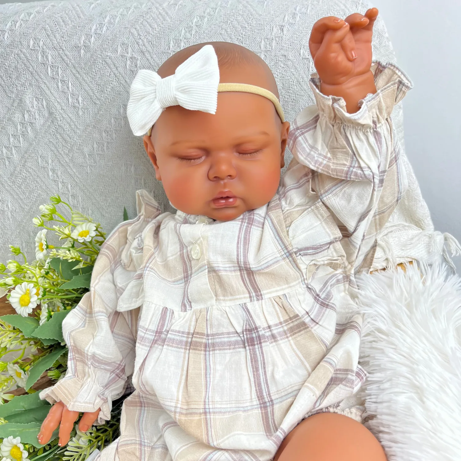 BZDOLL 24インチ 睡眠リボーンベビードール 60 CM 黒肌ビニール手足 布ボディ ファットドール キッズファッション 誕生日プレゼント