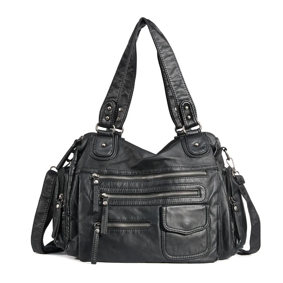 

Women's Fashion Y2K Hot Girl Motorcycle Bag Vintage Shoulder Crossbody Bags Multi-Pocket Women Tote Bags Soft Leather Handbags