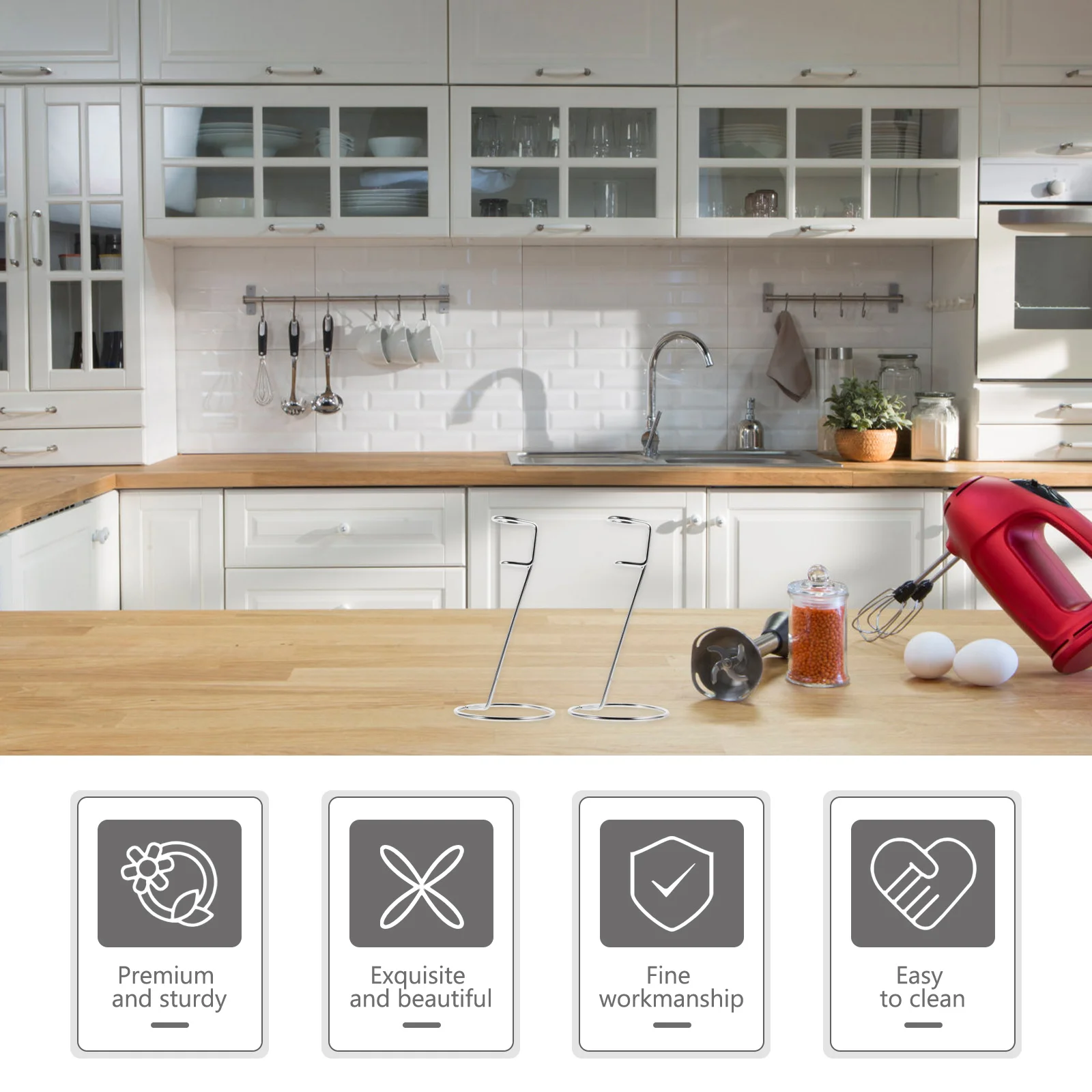 

2pcs Stainless Steel Milk Frother Stand For Home Kitchen Mixer Holder Storage Rack Bracket Utensil Organizer