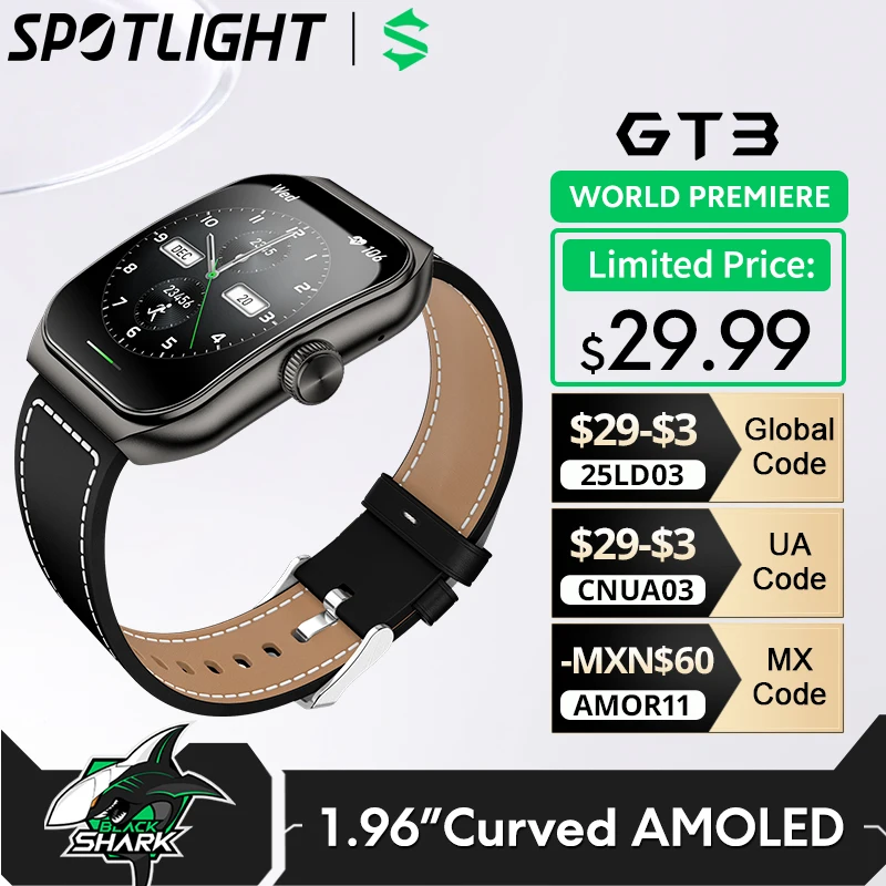 Black Shark Watch GT3 Global Version 24H Health Monitoring 1.96'' Curved Display 10 Days Battery Life 100+ Sport Modes IP68