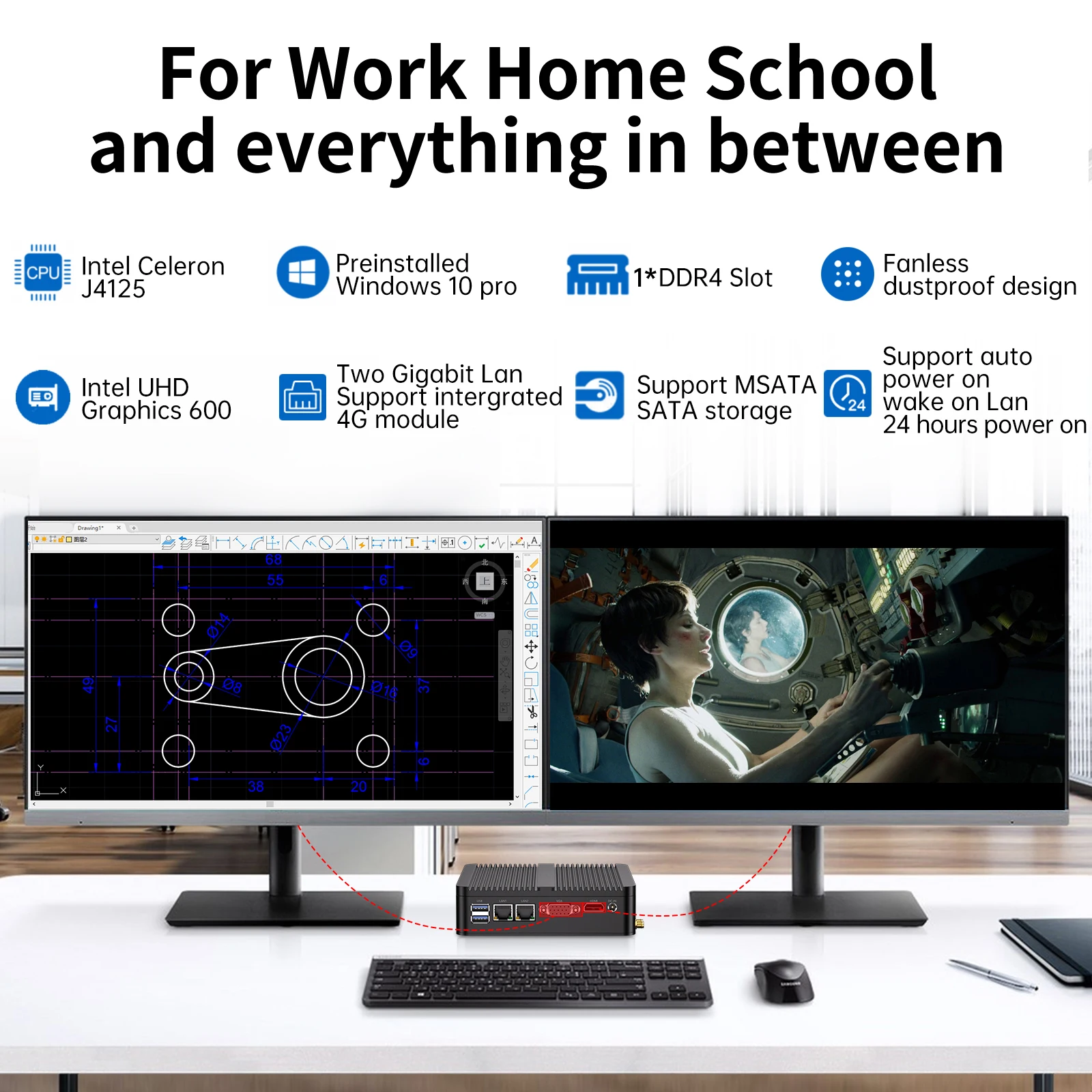 MSECORE Intel Celeron J4125 Fanless Mini PC with Windows 10, Office, Linux, Dual Lan, Industrial Desktop Computer, Portable.