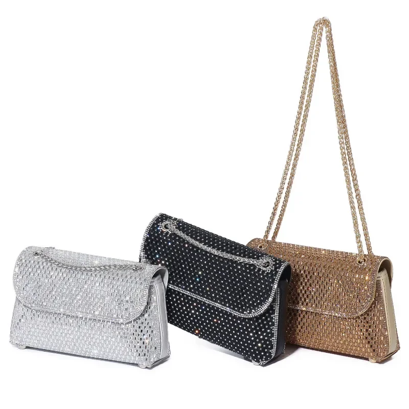 Bolso de mano de noche con tachuelas de diamante, correa de cadena, novedad