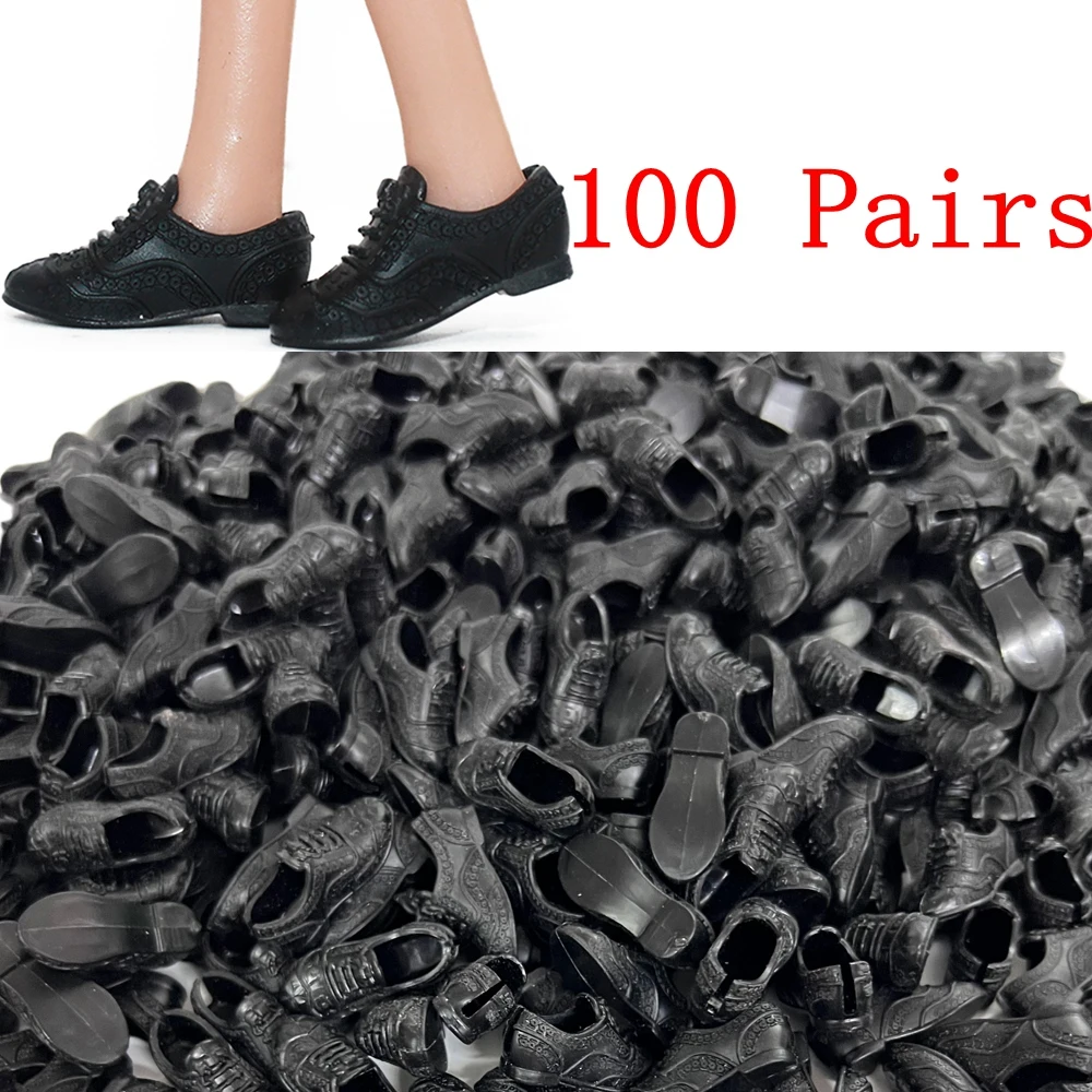 

100 Pairs Black Doll Shoes For 1/6 Babi Doll Sandals Casual Wear Boots Fashion Heels Girl's 1/6 Dolls Accessories DIY Toys