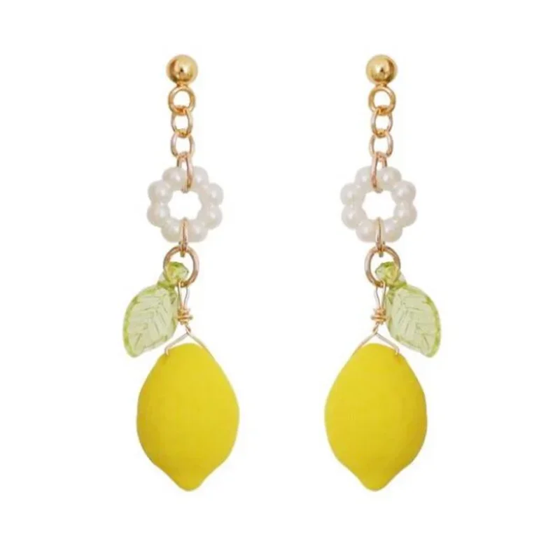 Handmade lemon beaded earrings Y2K