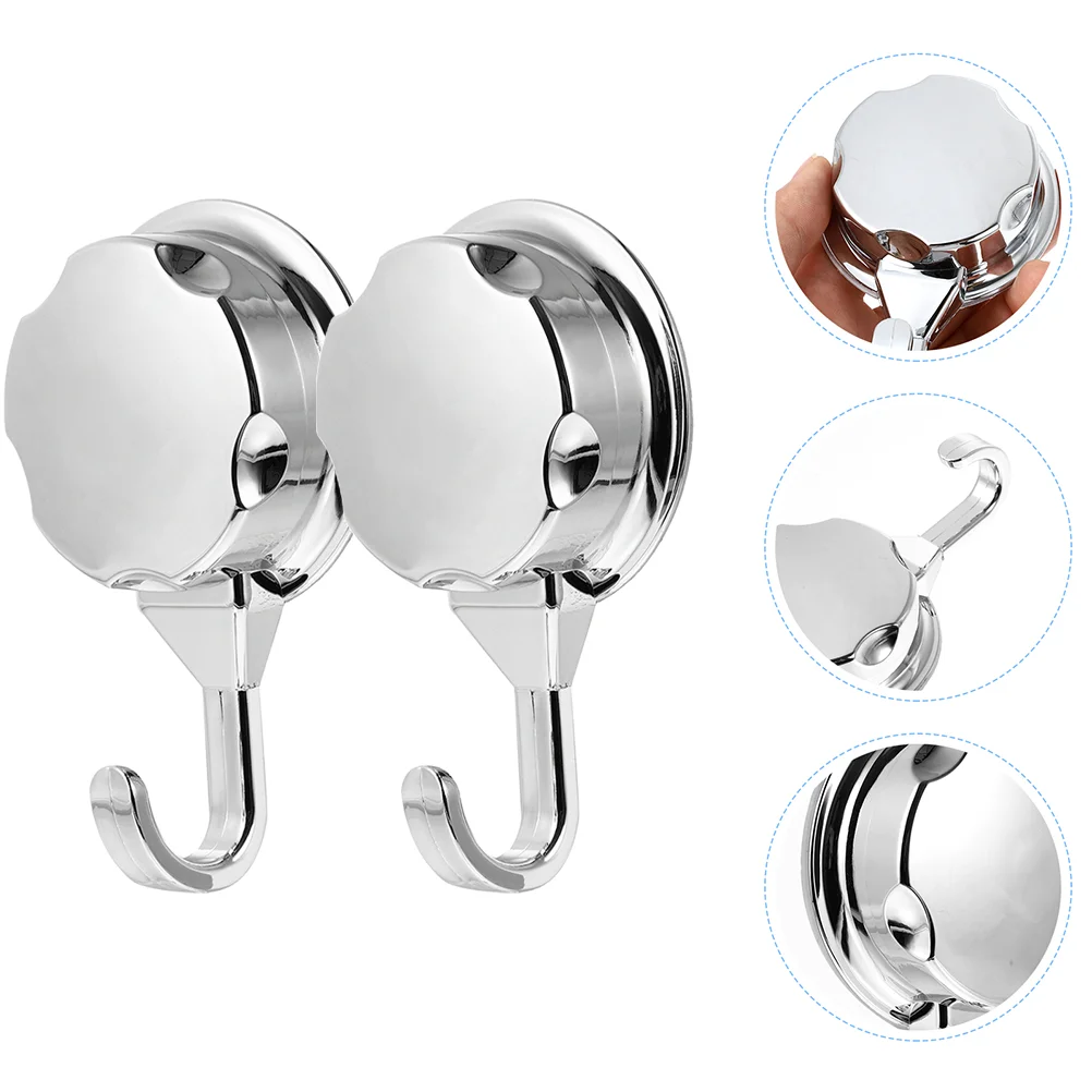 

2 Pcs Towel Hanger Strong Suction Cup Hook Sucker Hooks Reusable Holder Cups Silver Bathroom