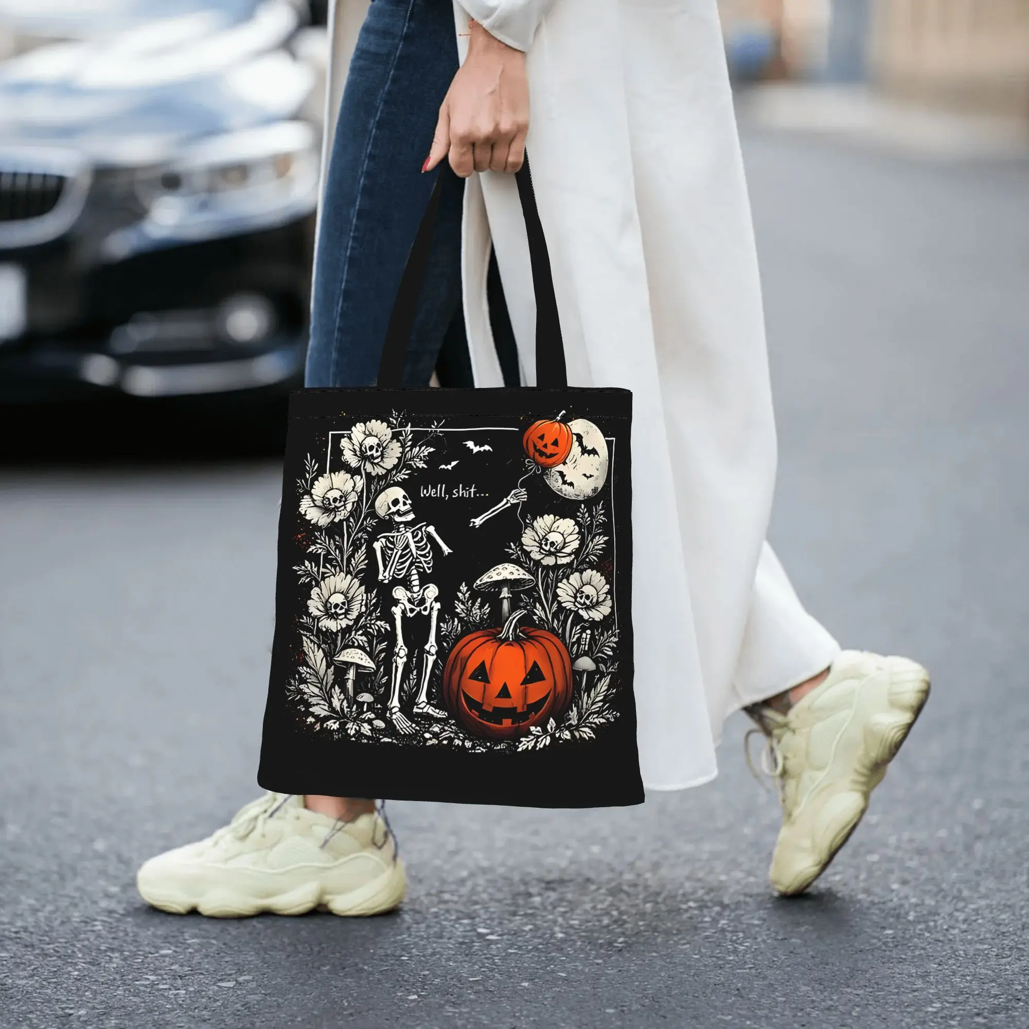 Skeleton Lost Balloon canvas tote bag,  casual style for daily shopping
