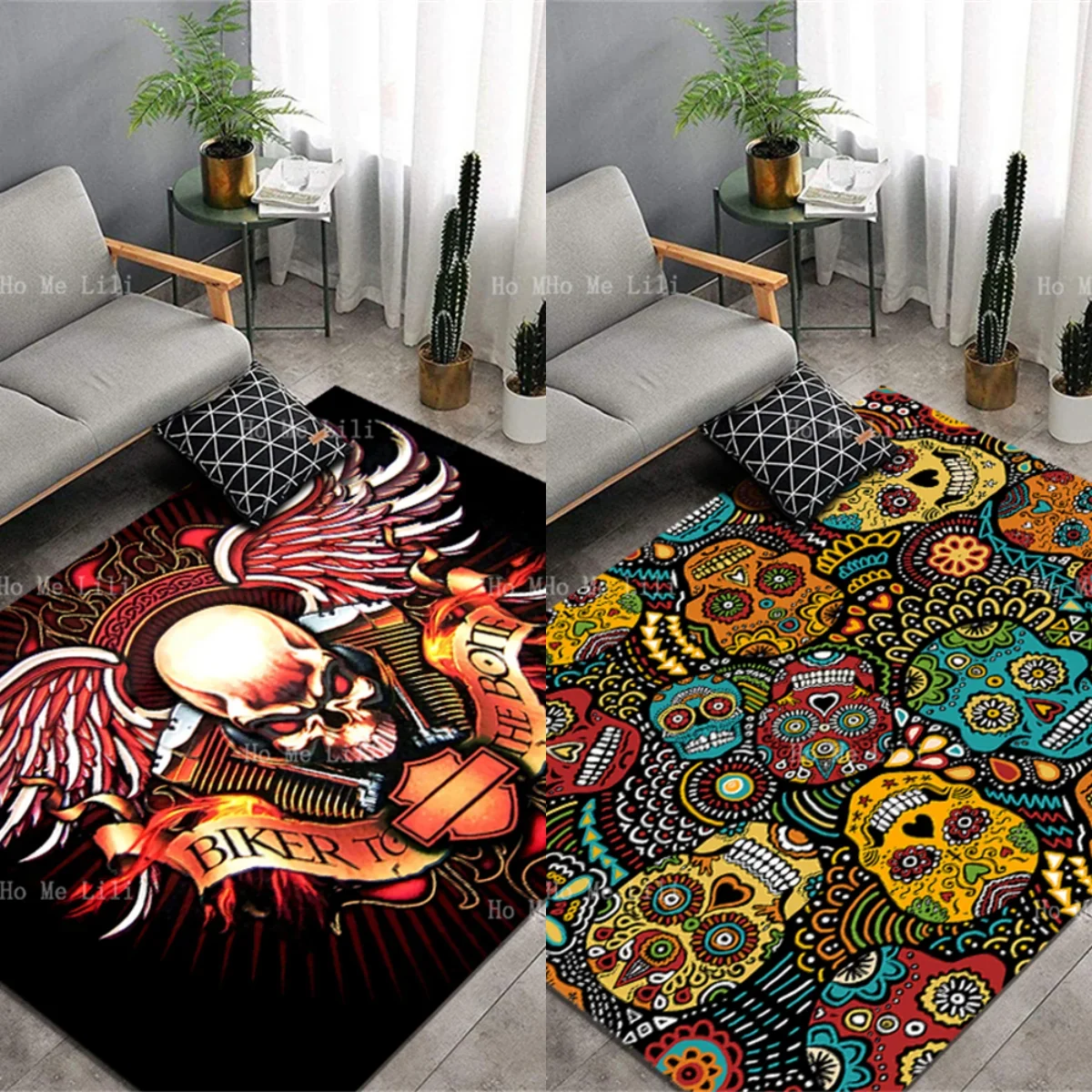 

Cool Skull Print. Colorful Halloween Skeleton.Non Slip Flannel Carpet For Home Decoration