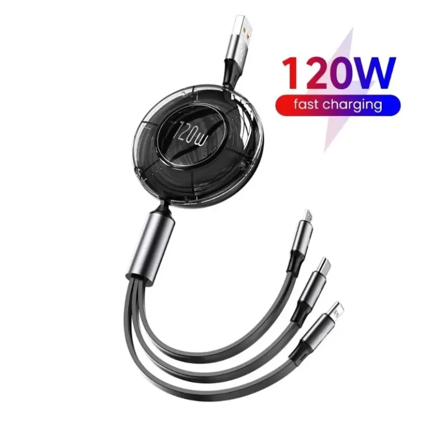 6A 120W 3 In 1 USB Cable Fast Charging Data Sync Cord Micro USB Type‑C Multi‑Port Charger Wire For iPhone Samsung Xiaomi Android