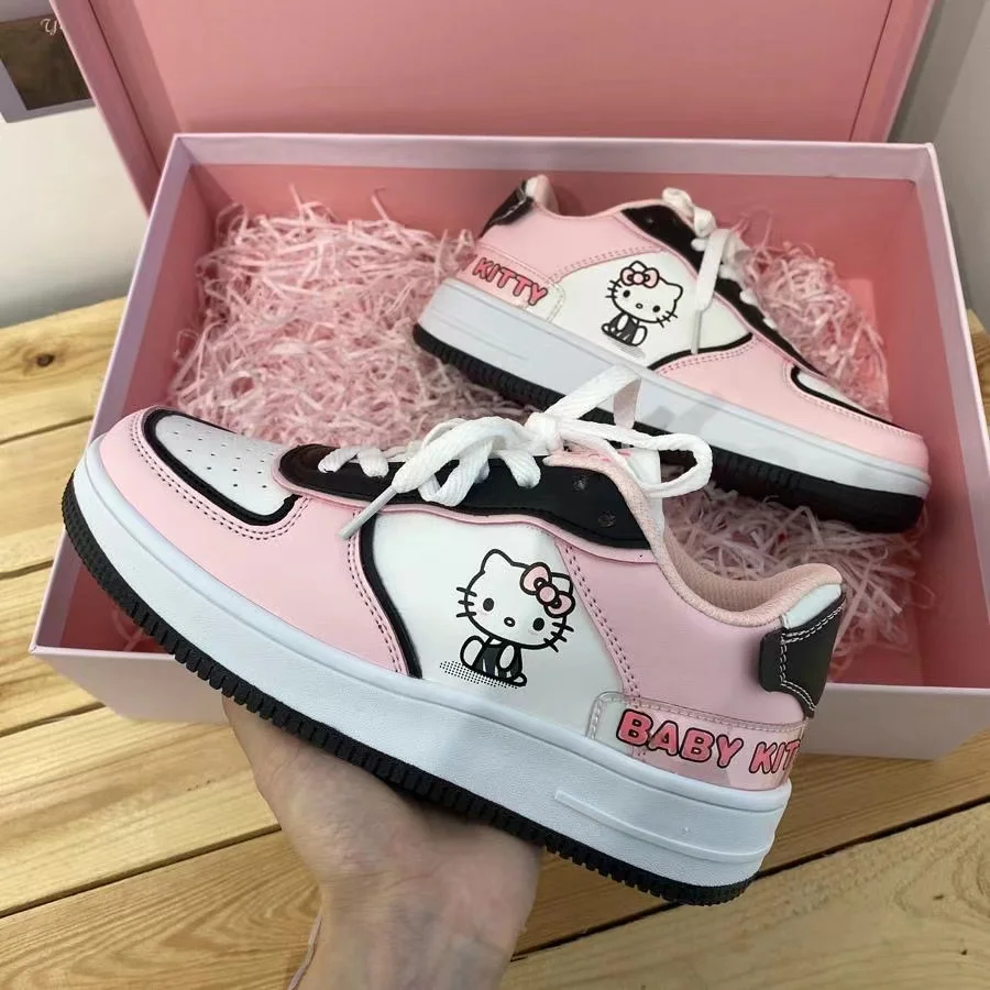 

real photos hello kitty pink 2025 new Spring Autumn Winter Style High Top Casual Shoes for Female Students women flats shoes