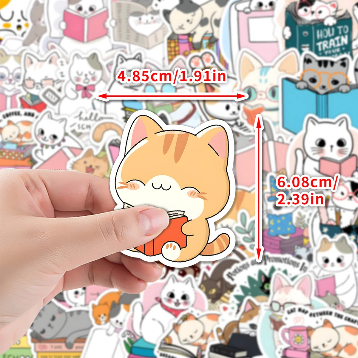 10/25/50 Buah Stiker Buku Bacaan Kucing Lucu Grafiti untuk DIY Buku Tempel Ponsel Laptop Helm Botol Gitar Stiker Kartun