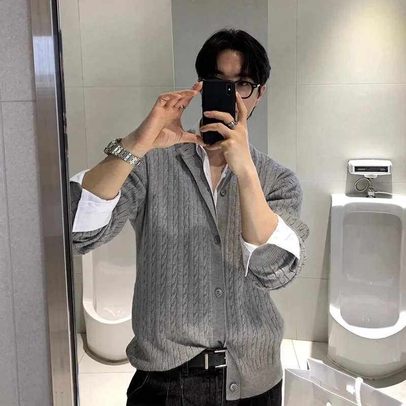 مصنع الربيع والخريف الكورية نمط محبوك سترة الرجال سترة طويلة الأكمام المتخصصة الملمس الموضة تنوعا سترة فضفاضة
