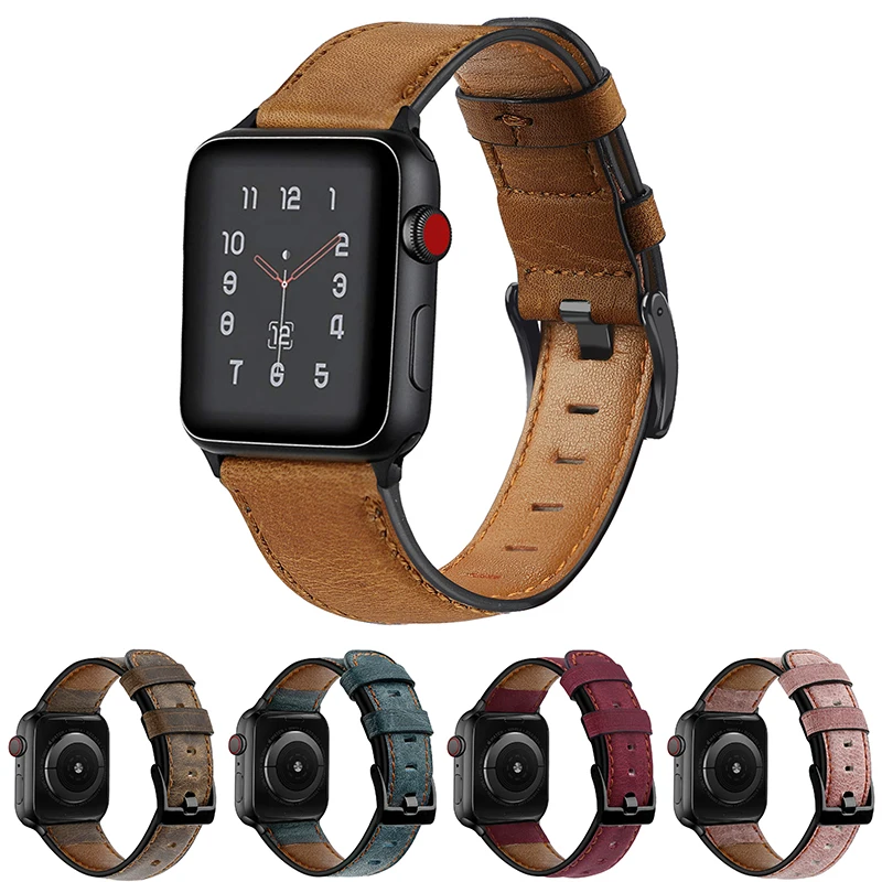 Vintage Cowhide Leather Strap For apple watch band 44mm 38mm 49mm 40mm 41mm Wristband iwatch series se 7 8 Ultra Bracelet