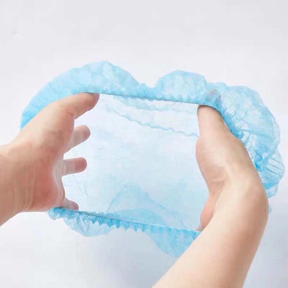 100PCS Non-woven Disposable Shower Cap Pleated Dust Cap for Ladies and Men for Spa Salon Beauty Hair Hygiene Accessories