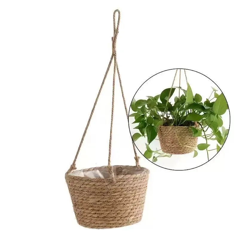 Jute Rope Woven Hanging Planters | Garden Plant Storage Baskets | Indoor/Outdoor Plant Hangers | Creative Home Decor Accents