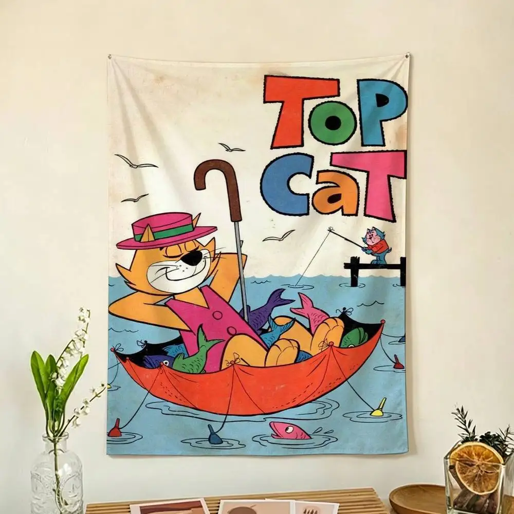 Cartoon T-Top Cat Flags Wall Hanging Background Art Banner for Bedroom Home Outdoor Decor