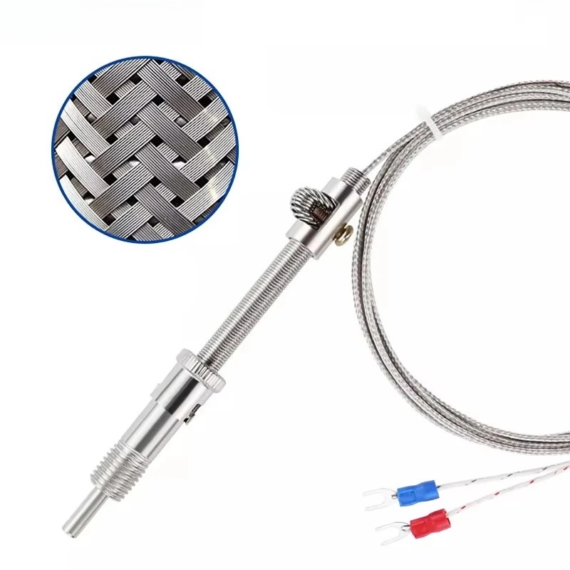 M12 Type K/E Compression Spring Shielded Wire Thermocouple Temperature Sensor For Temperature Controller Cable 1m/2m/3m/4m/5m