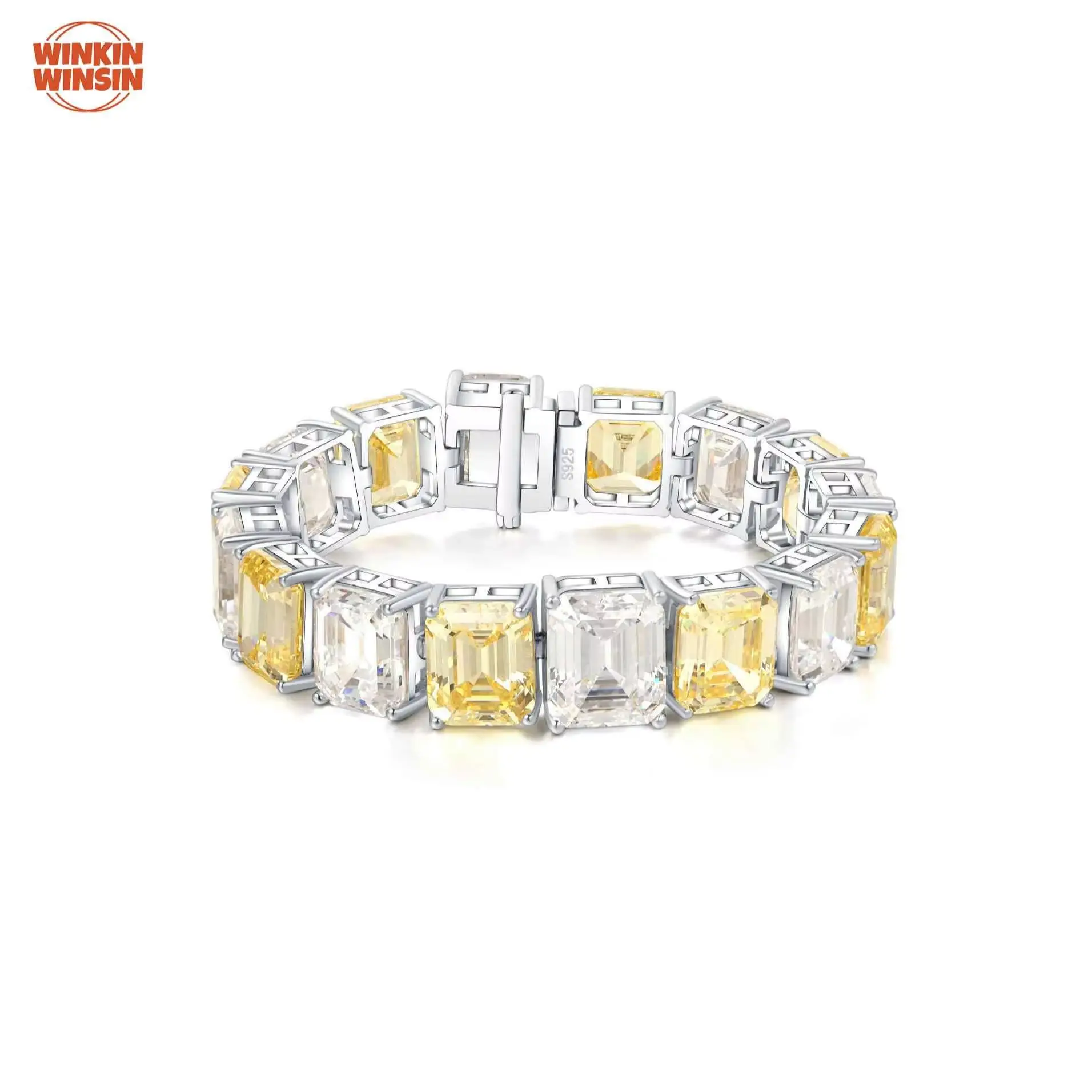 

Winkin Winsin Luxurious 12 Carat Lab Grown Gemstones High Carbon Diamond Women Bracelet 925 Sterling Silver Bracelet Jewelry