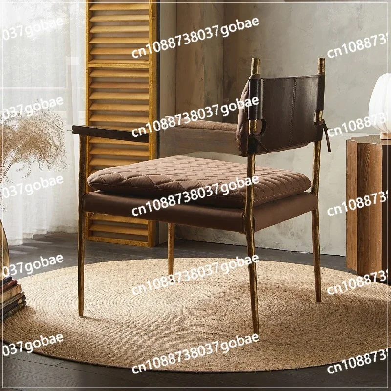 modern retro wrought iron single sofa chair living room antique saddle leather flannel study casual armchair