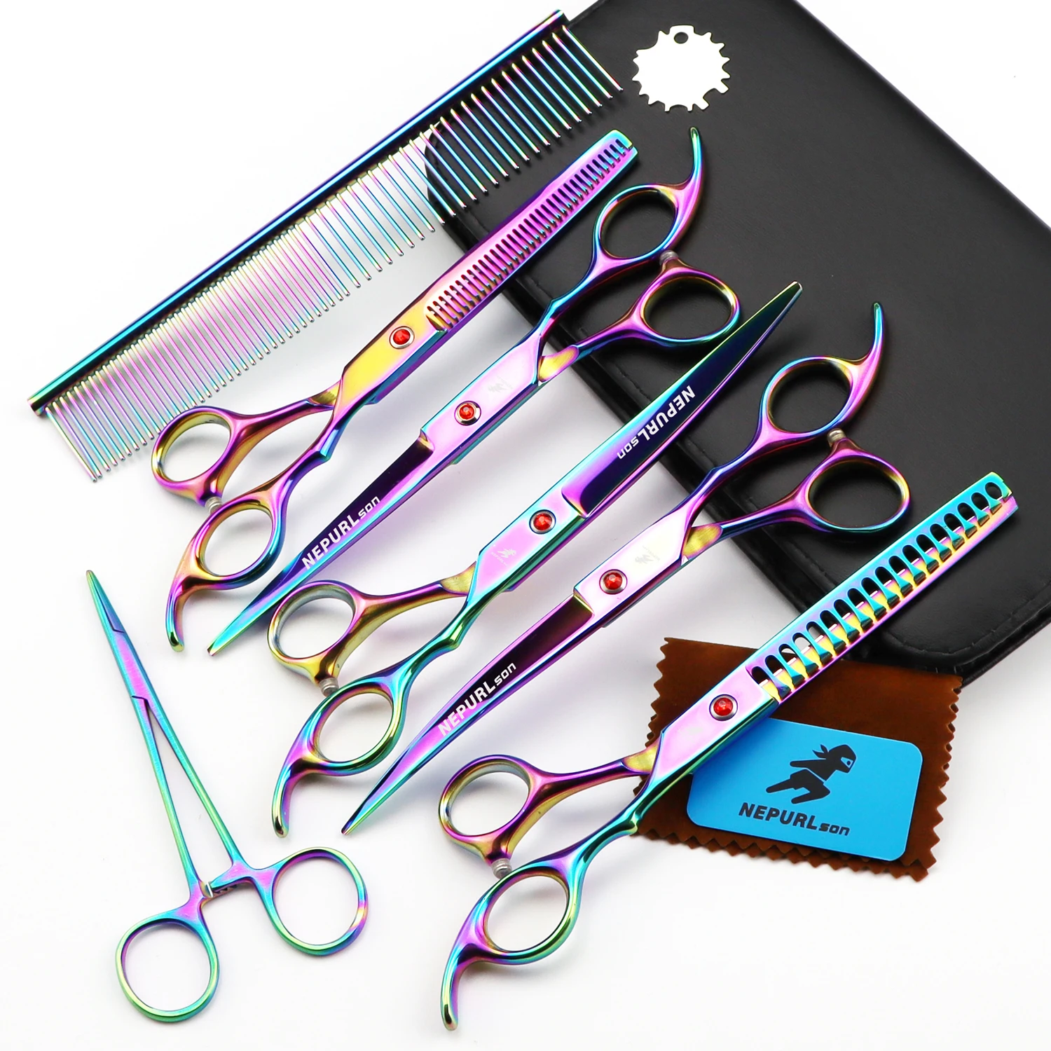 7.0inch  Pet grooming scissors set straight cut teeth cut fish bone scissors prt grooming