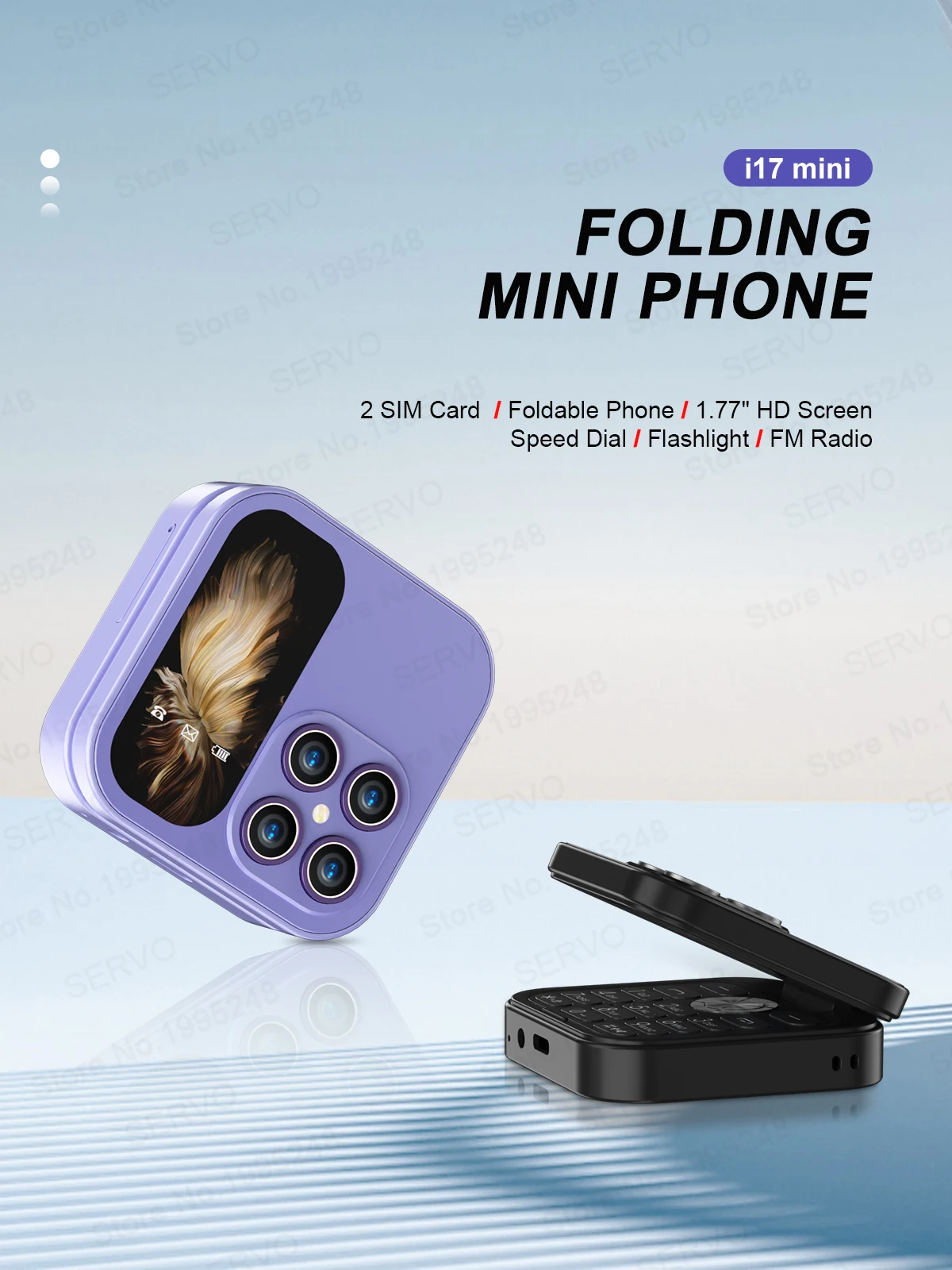 SERVO I17 Mini Flip Mobile Phone 2G Network 1.77inch Screen Dual SIM Flashlight Speed Dial FM Radio Small Fashion Foldable Phone