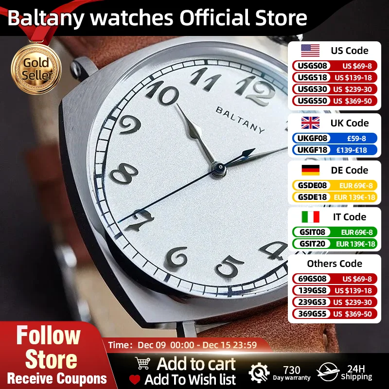 Baltany 1921 American Watch S4055 Homage Miyota 9039 Corner-set Crown 500HV Hardness Polishing Stainless Steel Men Driver Watch