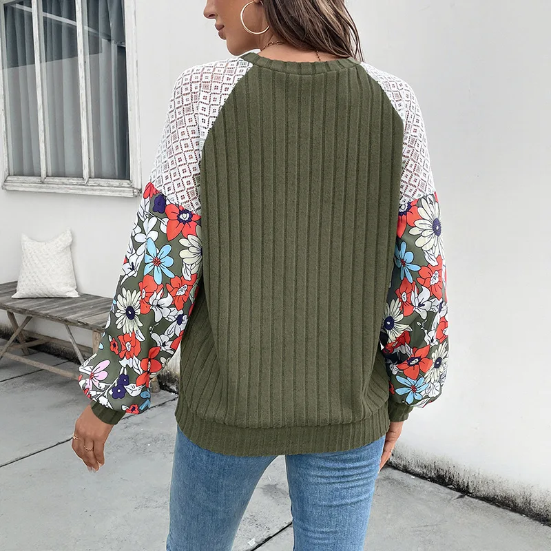 Jersey de punto de manga larga con cuello redondo holgado informal empalmado para mujer, jerséis, nueva moda para otoño e invierno, ropa femenina, Tops