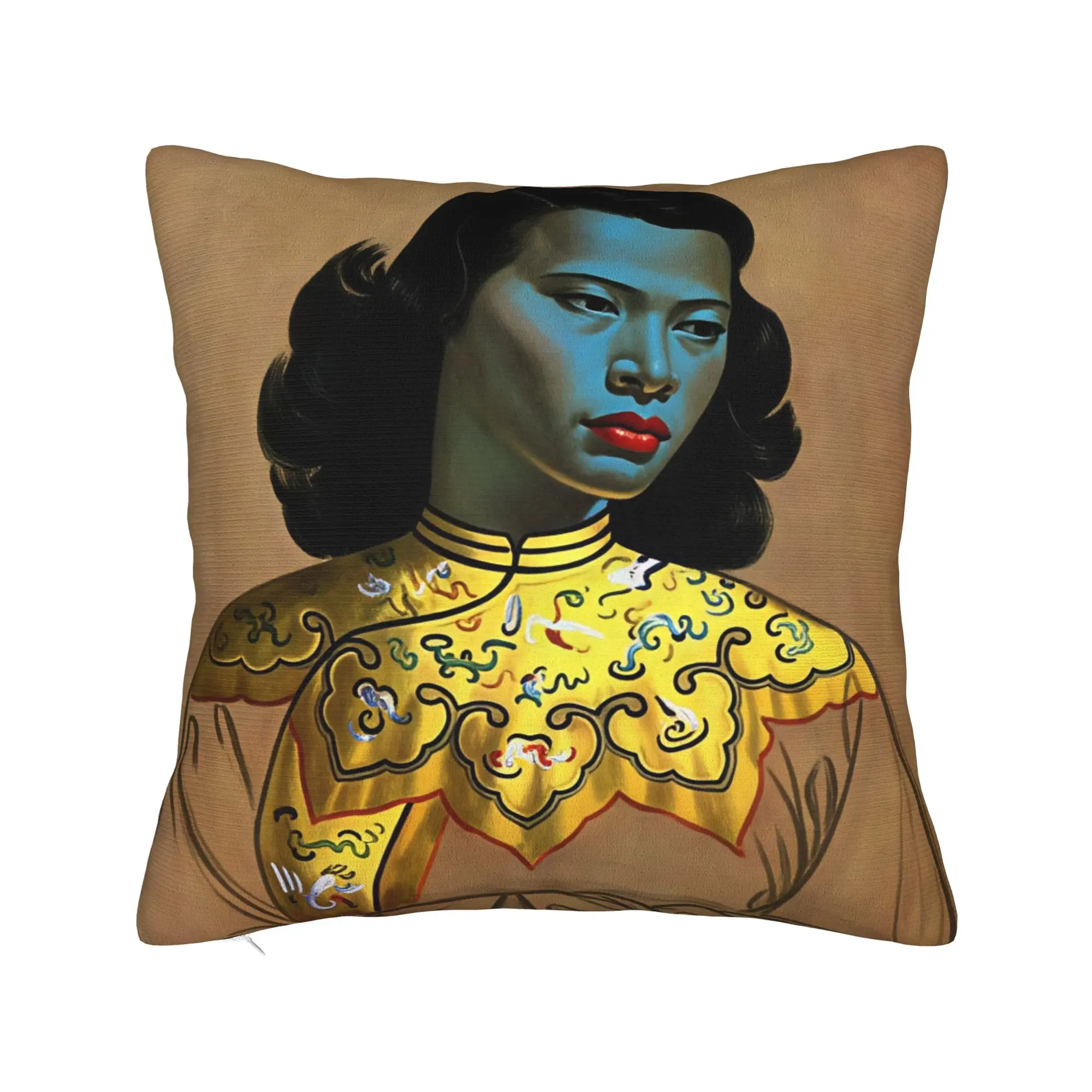 Pillow Case Miss Wong Vladimir Tretchikoff Graphic  Pillow Cover For Sofa Couch Bed Living Room Retro Trendy Pillowcases