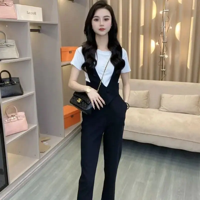 Women's Strap Pants Set 2024 Spring/Summer New Fashion Age Reducing Casual T-shirt Light Mature Style Two Piece Set