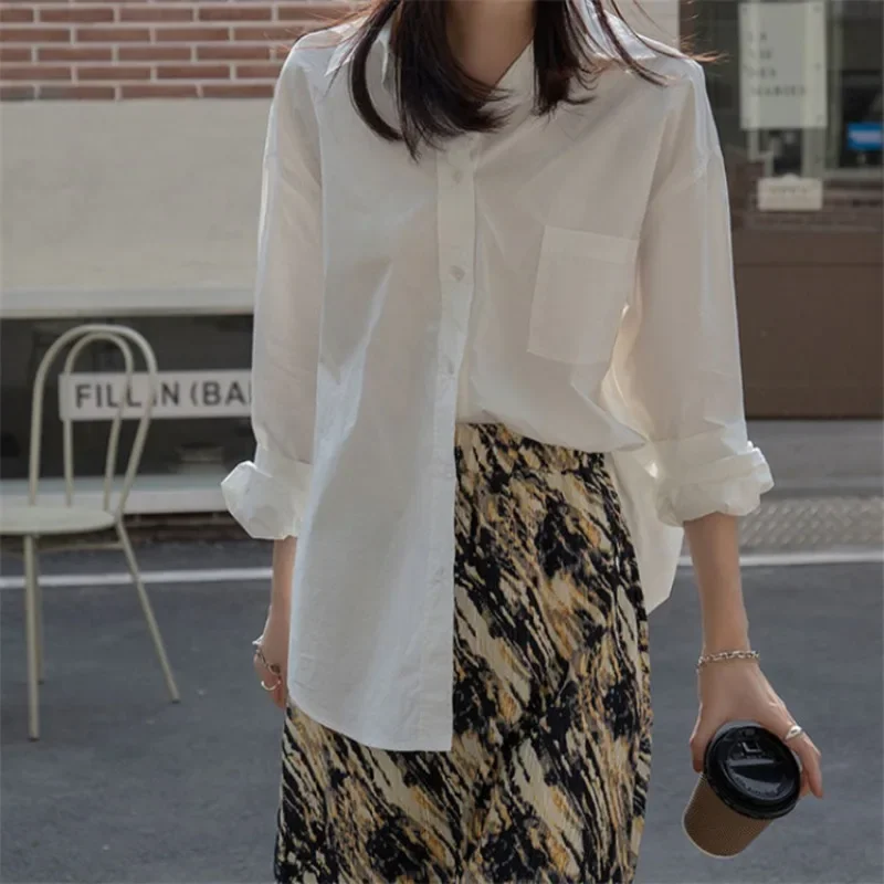 

Retro Blouse Ladies New Loose Casual Long-sleeved Shirt Korean Style Women's Clothes Tops Casual Female Solid Simple Wear 블라우스