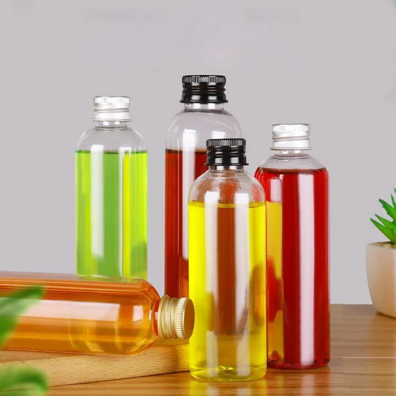 5Pcs 5ml-250ML Empty Mini Plastic Bottles w/ Aluminum Screw Cap Refillable Portable Travel Containers for Liquid Juice Storage