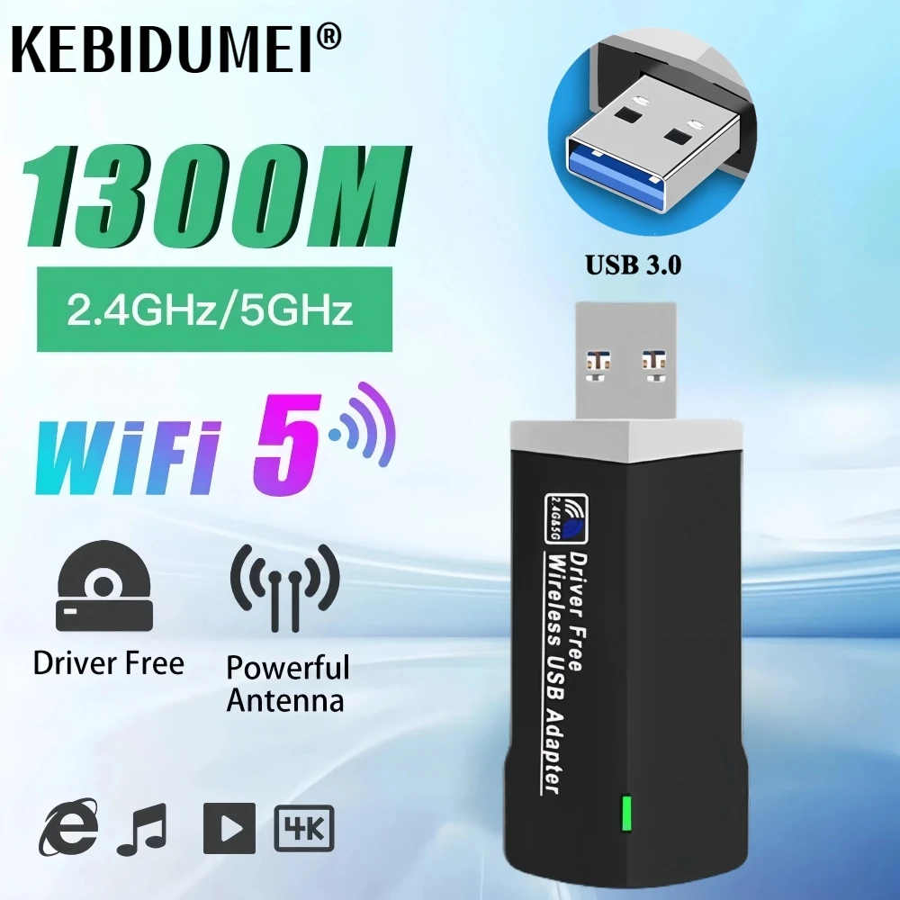 1300Mbps USB3.0 Wifi Adapter 2.4G&5GHz Dual Band 802.11AC Wireless Network Card WiFi Antenna Wifi Receiver For Laptop Desktop PC