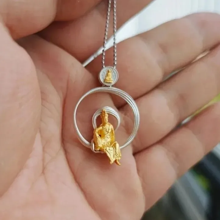 

Zen New Chinese Buddha Pendant Necklace - 3D Halo Ribbon Design, Retro Ethnic Style Fashion Choker