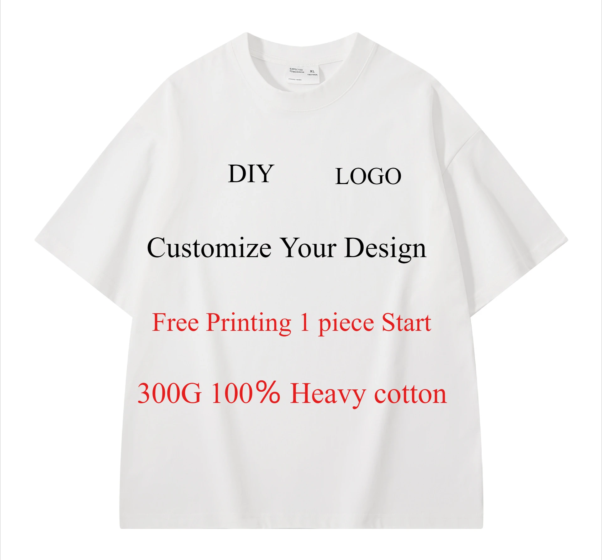 Customized Your Design 300GSM Heavy Cotton Mens T-shirts Summer High Quality Women Loose Casual Short Sleeve Shirts DIY Logo