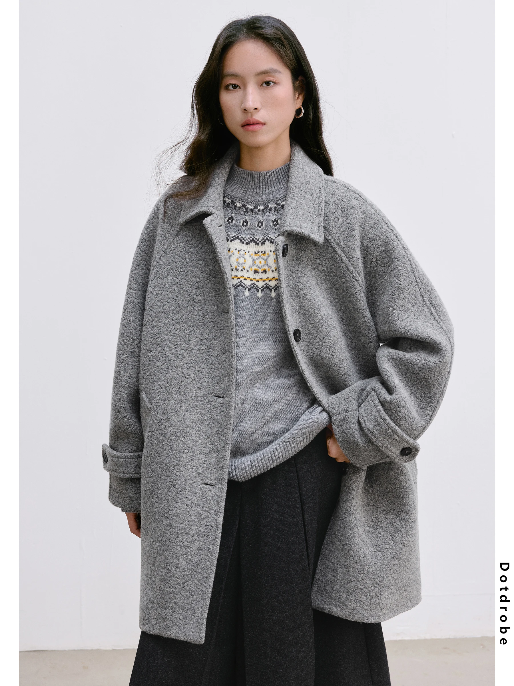 

DotDrobe Classic Camel Hair Wool Blend oulder Sve Insertion Mid-Length Coat for Women Thiened Winter Faion Outerwear