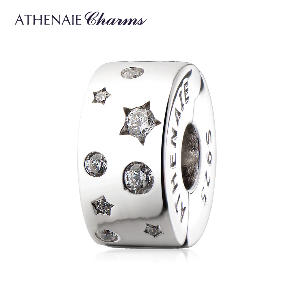 

ATHENAIE Starry Sky 925 Sterling Silver Clip Safe Chain Beads Charms Rubber Stopper Fit Bracelet Bangle for Women Jewelry Gift