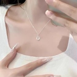 925 Sterling Silver White Jade Necklace Women's New Fashion Sweet Collarbone Chain Oval Pendant Simple Temperament Jewelry