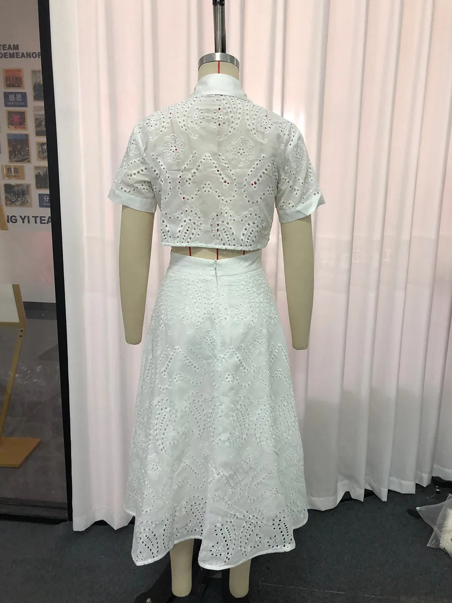 TWOTWINSTYLE, conjuntos de dos piezas lisos ahuecados para mujer, solapa, manga corta, Top, falda larga de cintura alta, conjunto minimalista para mujer, nuevo