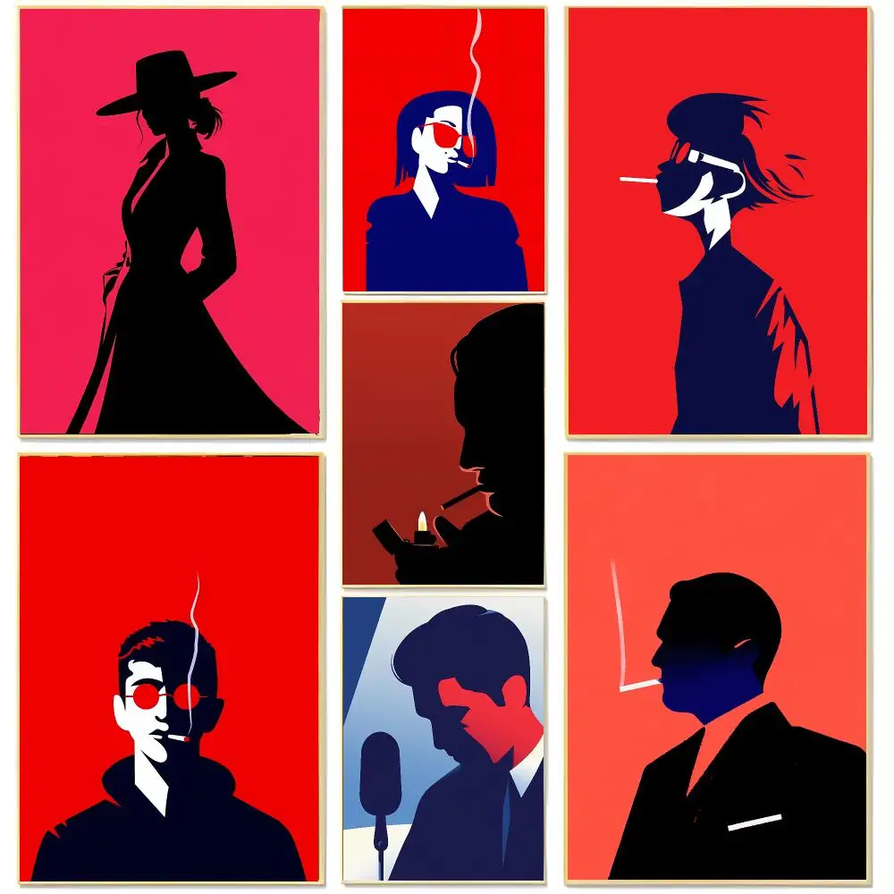 Minimalist Vector Red Black Character Illustration Poster Living Room Bedroom Decorative Print Unframed Decor