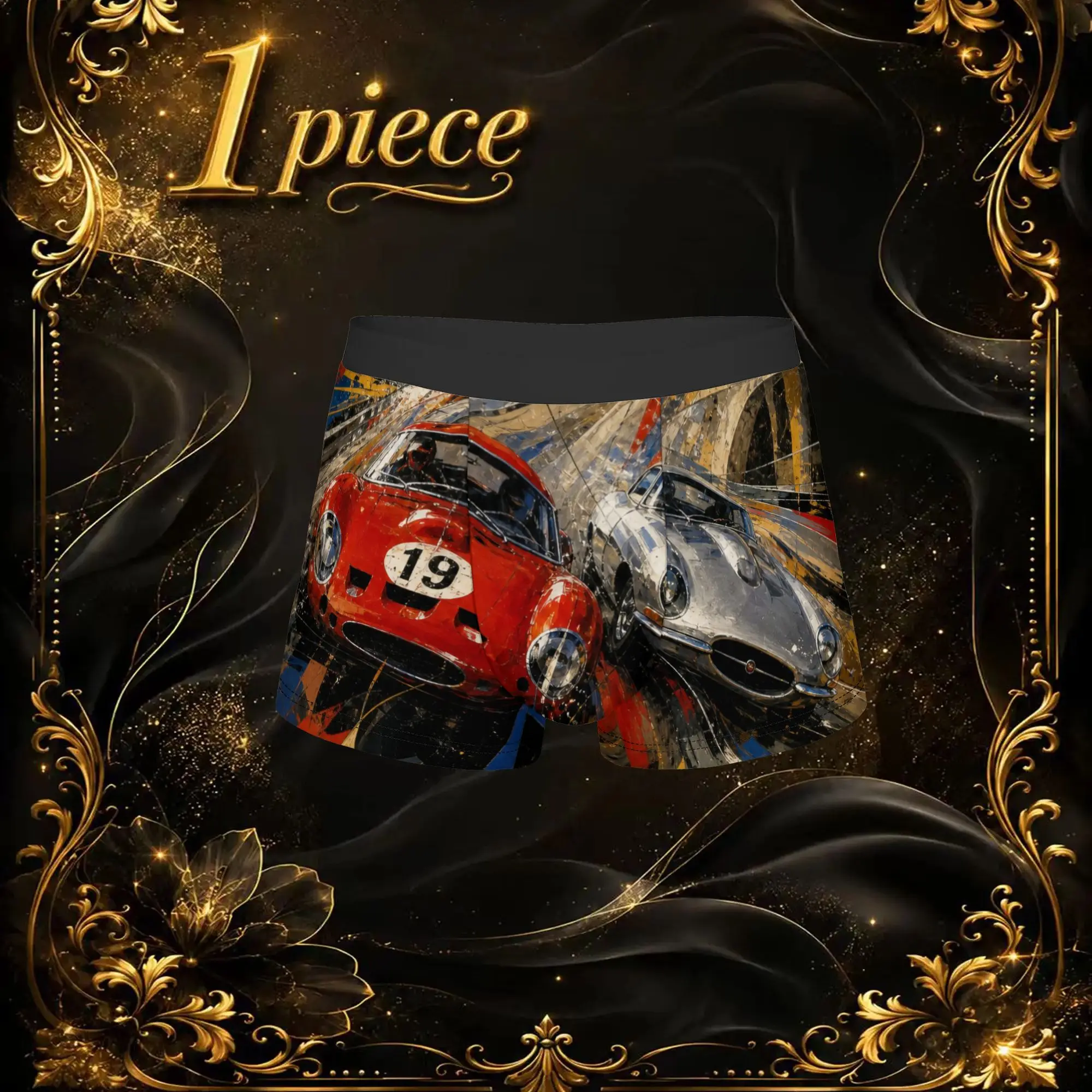 1pc Retro Vintage Race Car Crash Speed Pattern Underpants Humor Panties Male Underwear Comfortable Shorts Boxer Briefs