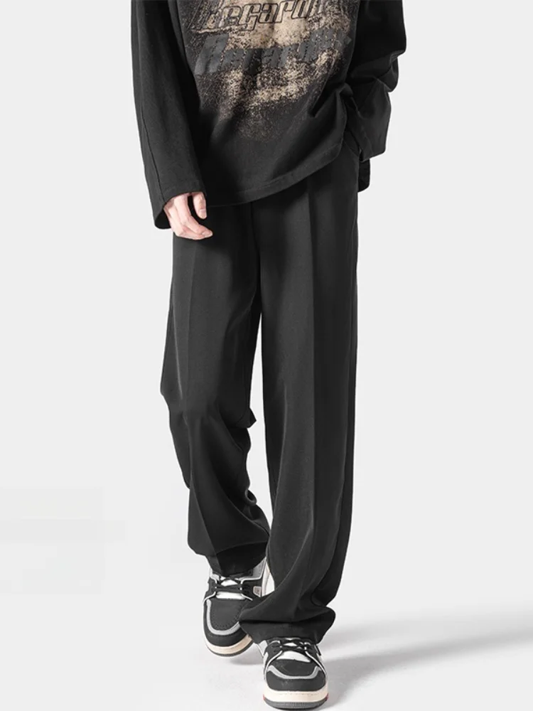 

Bla Ice Silk Straight Leg Casual Pants Men's Summer Thin Wide Leg Long Trousers Drapey Floor-Length Casual Faion Trousers